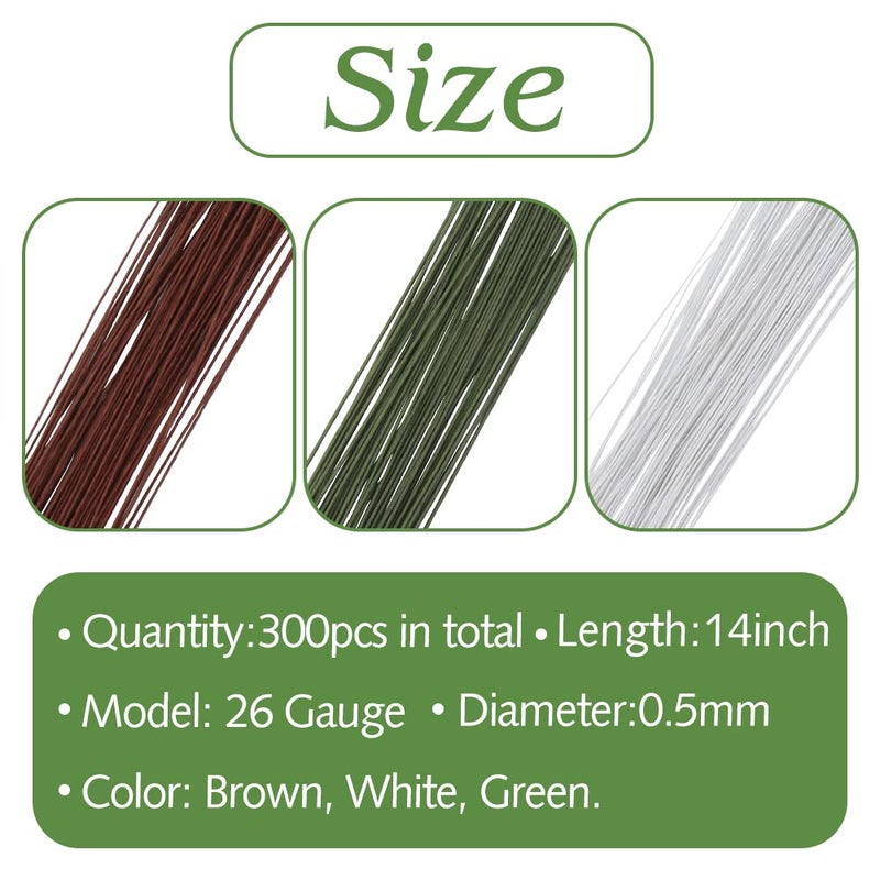 SOCNITC 300 Pcs Floral Wire, 26 Gauge Flower Wire Sticks, Flower Stems 14 inches for DIY Floral Arrangements Floral Arranging Craft Projects Corsages, Wedding Bouquet - Image 2